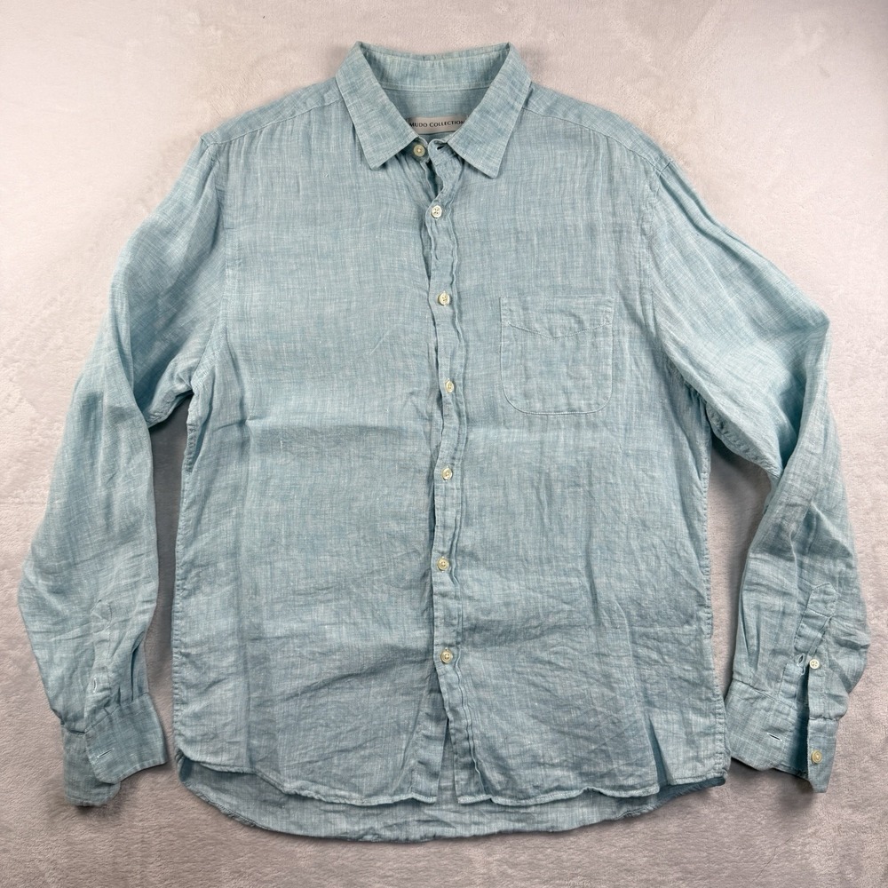 Mudo Collection Shirt Mens 3 Medium Long Sleeve Casual Button Up 100% Linen Cool